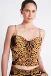 Zariaah_Gold Viscose Silk Crystal Cleopatra Leopard Print Corset Top  _Online_at_Aza_Fashions