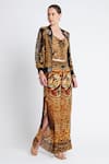 Zariaah_Gold Viscose Silk Crystal Embellished Cleopatra Printed Bomber Jacket  _Online_at_Aza_Fashions