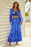 Buy_Zariaah_Blue Chiffon Crystals Embellished Balloon Sleeve Blouse _at_Aza_Fashions