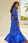 Shop_Zariaah_Blue Chiffon Crystals Embellished Balloon Sleeve Blouse _at_Aza_Fashions