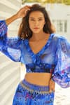 Buy_Zariaah_Blue Chiffon Crystals Embellished Balloon Sleeve Blouse _Online_at_Aza_Fashions