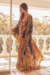 Zariaah_Black Viscose Silk Crystal Cleopatra Leopard Print Dress With Cape _Online_at_Aza_Fashions