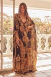 Buy_Zariaah_Black Viscose Silk Crystal Cleopatra Leopard Print Dress With Cape _Online_at_Aza_Fashions