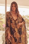 Shop_Zariaah_Black Viscose Silk Crystal Cleopatra Leopard Print Dress With Cape _Online_at_Aza_Fashions