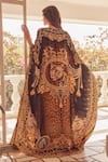 Shop_Zariaah_Black Viscose Silk Crystal Cleopatra Leopard Print Dress With Cape _at_Aza_Fashions