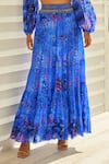 Zariaah_Blue Viscose Silk Fauna And Flora Print Embellished Tiered Maxi Skirt  _Online_at_Aza_Fashions