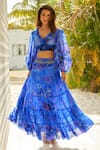 Shop_Zariaah_Blue Viscose Silk Fauna And Flora Print Embellished Tiered Maxi Skirt  _Online_at_Aza_Fashions