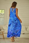 Shop_Zariaah_Blue Viscose Silk Forest Print V Neck Maxi Dress  _at_Aza_Fashions