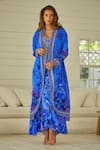 Zariaah_Blue Viscose Silk Forest Print Open Long Jacket  _Online_at_Aza_Fashions