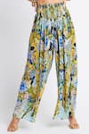 Zariaah_Blue Viscose Silk Gardenia Print Flared Pant  _Online_at_Aza_Fashions