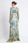 Shop_Zariaah_Blue Chiffon Bloom Garden Print Square Neck Maxi Dress  _at_Aza_Fashions