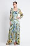 Buy_Zariaah_Blue Chiffon Bloom Garden Print Square Neck Maxi Dress  _Online_at_Aza_Fashions