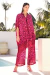 Zariaah_Pink Viscose Silk Lost Hearts Print Collar Neck Kaftan  _at_Aza_Fashions