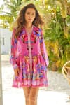 Buy_Zariaah_Pink Viscose Silk Florence Paint Art Print Collar Tiered Shirt Dress  _Online_at_Aza_Fashions