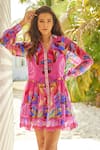 Shop_Zariaah_Pink Viscose Silk Florence Paint Art Print Collar Tiered Shirt Dress  _Online_at_Aza_Fashions