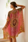 Shop_Zariaah_Pink Viscose Silk Leopard Blossom Royal Embellished Short Kaftan  _at_Aza_Fashions