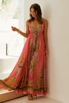 Shop_Zariaah_Pink Viscose Silk Cheetah Flora Print V Neck Maxi Dress  _Online_at_Aza_Fashions