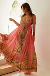 Zariaah_Pink Viscose Silk Cheetah Flora Print V Neck Maxi Dress  _at_Aza_Fashions