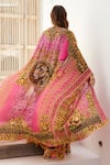 Shop_Zariaah_Pink Viscose Silk Majestic Leopard Skin Embellished Longline Cape  _at_Aza_Fashions