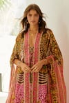 Shop_Zariaah_Pink Viscose Silk Majestic Leopard Skin Embellished Longline Cape  _Online_at_Aza_Fashions