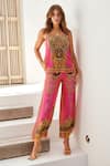 Buy_Zariaah_Pink Viscose Silk Cougar Florence Print Palazzo Pant  _at_Aza_Fashions