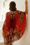 Shop_Zariaah_Red Viscose Silk Rosette Bloom Print Cold Shoulder Kaftan  _at_Aza_Fashions