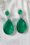 Shop_Studio6 Jewels_Green Crystals, Zari Studded Earrings _at_Aza_Fashions