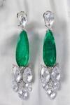 Shop_Studio6 Jewels_Green Crystals, Zari Zirconia Studded Earrings _at_Aza_Fashions