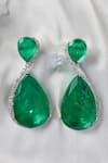 Buy_Studio6 Jewels_Green Zari Doublet Tear Drop Shaped Earrings _at_Aza_Fashions
