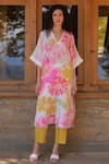 Buy_Archana Shah_Pink Bemberg Silk Embroidered Sequin V Wild Rose Floral Print Tunic And Pant Set _at_Aza_Fashions