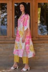 Archana Shah_Pink Bemberg Silk Embroidered Sequin V Wild Rose Floral Print Tunic And Pant Set _Online_at_Aza_Fashions