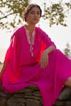 Archana Shah_Pink Silk Embroidery Round Neck Scarlet Thread Kaftan _Online_at_Aza_Fashions