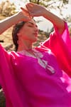 Buy_Archana Shah_Pink Silk Embroidery Round Neck Scarlet Thread Kaftan _Online_at_Aza_Fashions