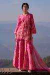 Buy_Archana Shah_Pink Bemberg Silk Embroidered Sequin V Mallow Floral Print Kurta Sharara Set _at_Aza_Fashions