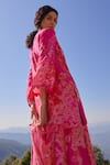 Shop_Archana Shah_Pink Bemberg Silk Embroidered Sequin V Mallow Floral Print Kurta Sharara Set _at_Aza_Fashions