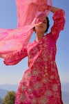 Buy_Archana Shah_Pink Bemberg Silk Embroidered Sequin V Mallow Floral Print Kurta Sharara Set _Online_at_Aza_Fashions