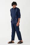 Buy_Three_Blue Cotton, Poplin Plain Shirt And Pant Set _at_Aza_Fashions
