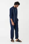 Three_Blue Cotton, Poplin Plain Shirt And Pant Set _Online_at_Aza_Fashions