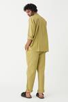 Shop_THREE_Green Poplin Solid Front Pleated Pant  _at_Aza_Fashions