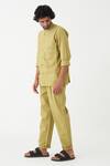 Buy_THREE_Green Poplin Solid Front Pleated Pant  _Online_at_Aza_Fashions