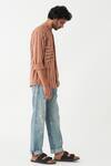 Three_Beige Handloom Cotton Striped Print Roll-up Sleeve Shirt _Online_at_Aza_Fashions