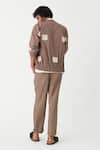 Shop_THREE_Brown Poplin Embroidered Square Wave Bomber Jacket Pant Set  _at_Aza_Fashions