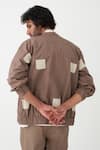 Buy_THREE_Brown Poplin Embroidered Square Wave Bomber Jacket Pant Set  _Online_at_Aza_Fashions