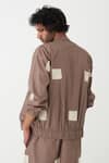 Shop_THREE_Brown Poplin Embroidered Square Wave Bomber Jacket And Pant Set  _at_Aza_Fashions