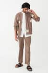 Buy_THREE_Brown Poplin Embroidered Square Wave Bomber Jacket  _at_Aza_Fashions