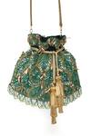 Buy_SG Collection By Sonia Gulrajani_Green Embellished Amazonico Leaf Potli Bag _at_Aza_Fashions