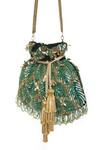 SG Collection By Sonia Gulrajani_Green Embellished Amazonico Leaf Potli Bag _Online_at_Aza_Fashions