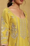 Akriti by Ritika_Yellow Silk Embroidered Gota U Neck Jeena Kurta Pant Set _at_Aza_Fashions