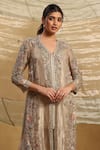 Shop_Akriti by Ritika_White Tissue Embroidered Pearl V Neck Jodha Zari Kurta Set _Online_at_Aza_Fashions