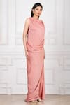 Megha Garg_Pink Satin Boat Neck Draped Shimmer Gown _Online_at_Aza_Fashions